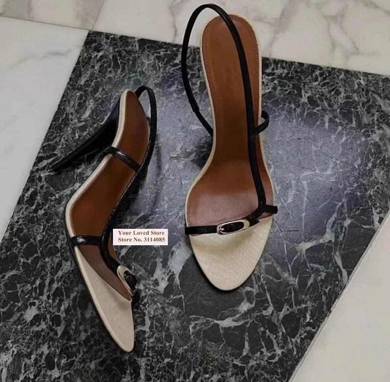 Beige Black Snakeskin Patchwork Sandals