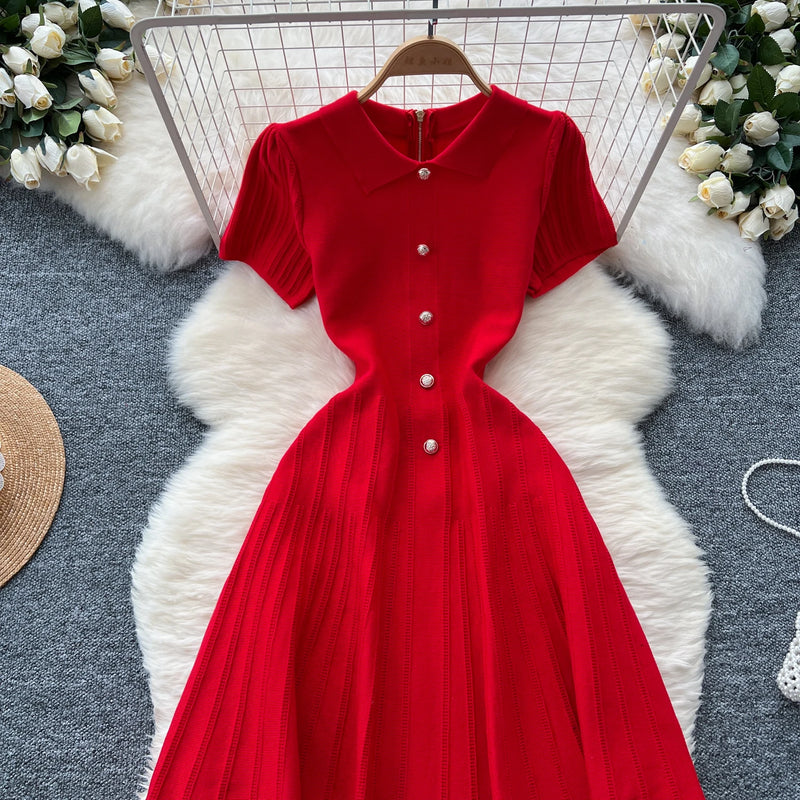 Sleeveless Single-Breasted Turn-down Collar Elastic Bodycon Dress