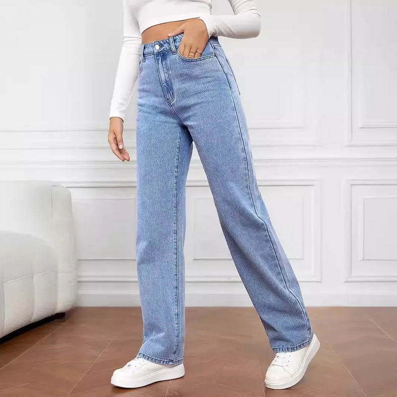 Straight Elegant Splice Button High Waist Trousers