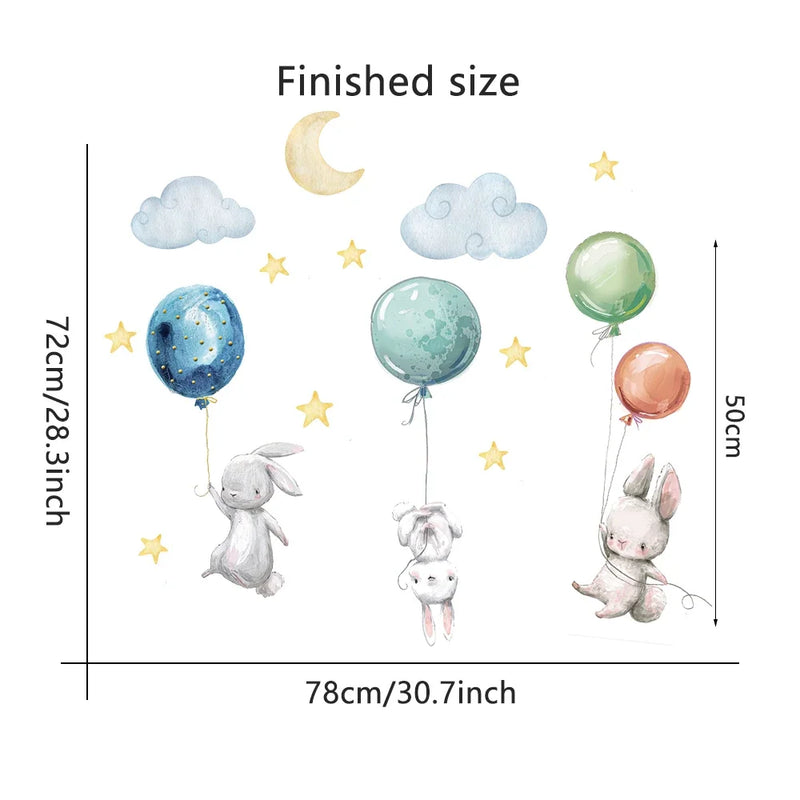 Cute Lovely Flying Rabbits Wall Stickers For Kids Room