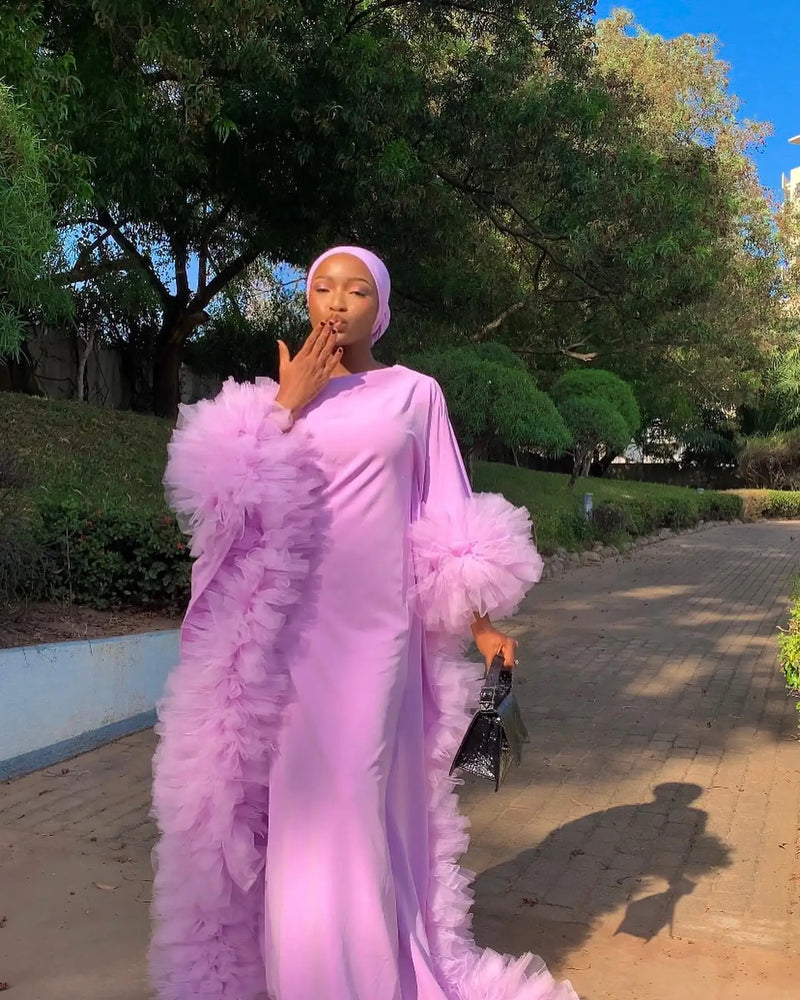 Beautiful Ruffles Trimmed Long kaftan Puffy Bubu
