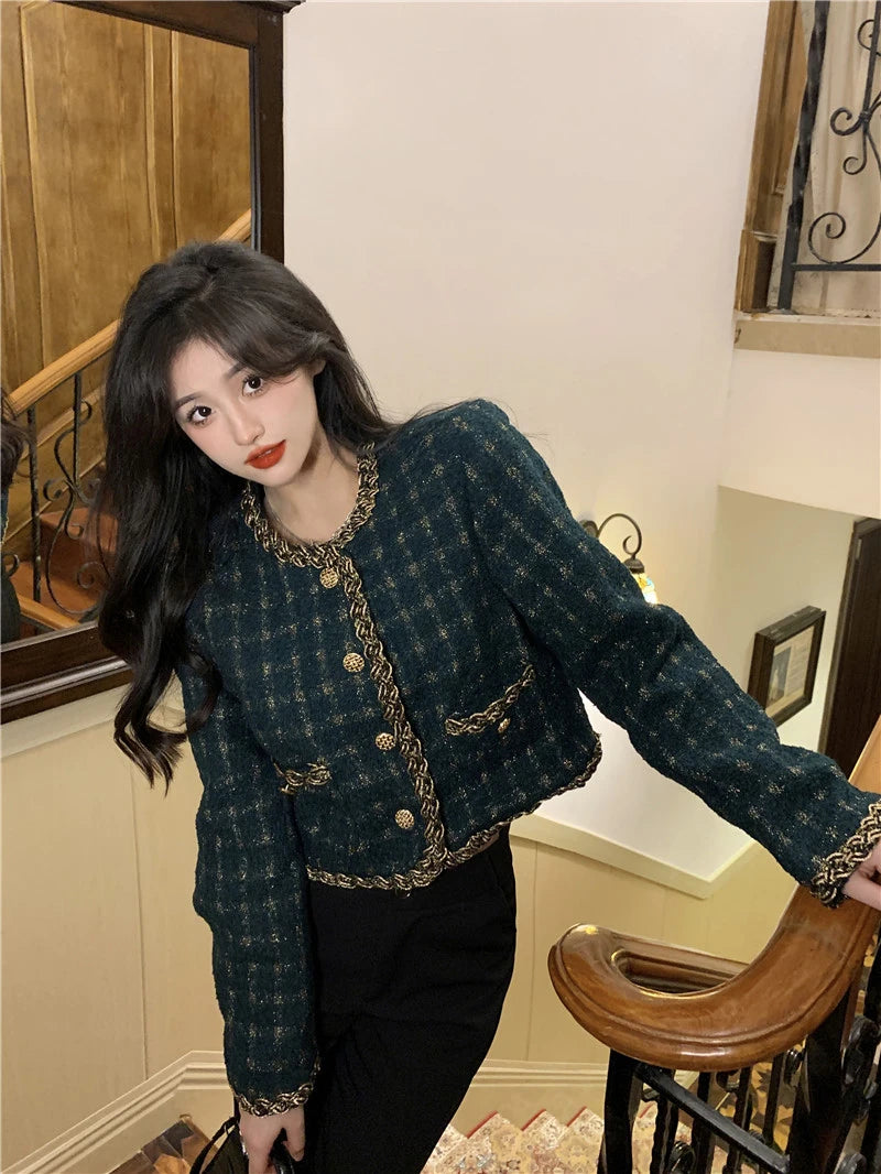 Elegant Vintage Cropped Tweed Jacket