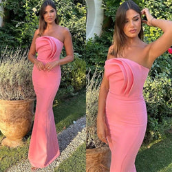 CAMINA Strapless Sheath Cocktail Flowers Fold Satin Dress
