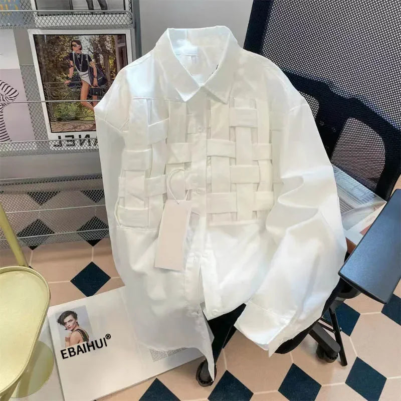 Elegant Long Sleeve Loose Waist Patchwork Blouse
