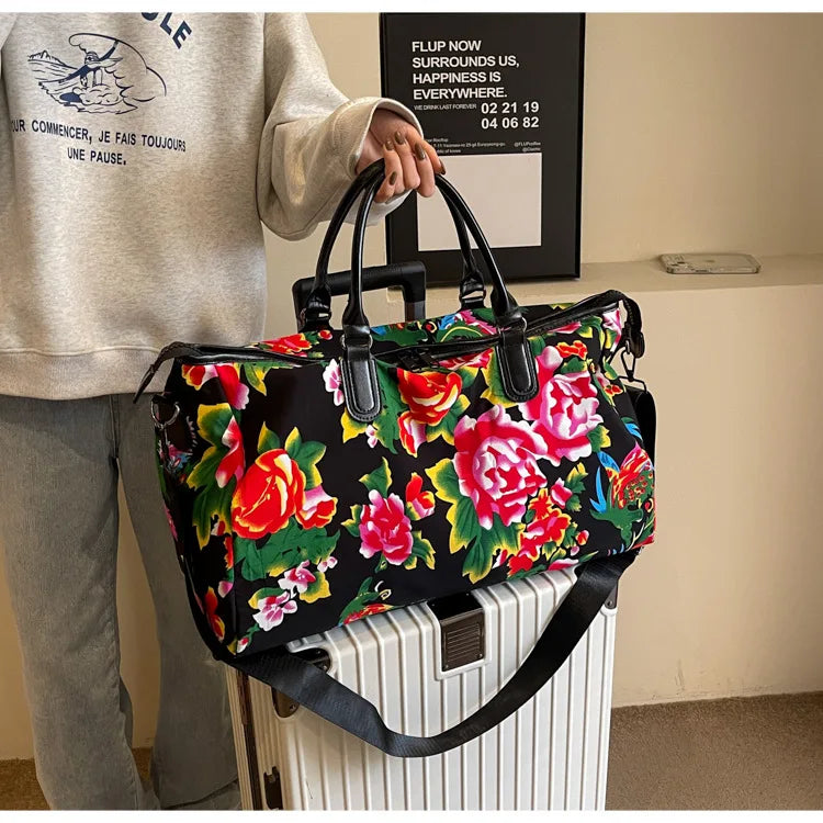 Big Flower Canvas Travel Bag