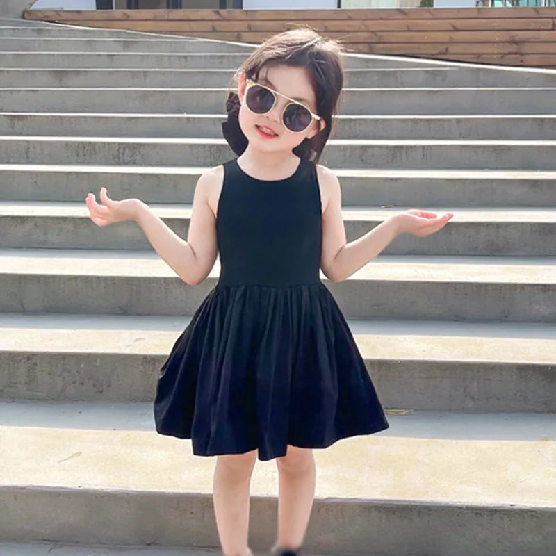 Summer Toddler Girls Dress Black Sweet Cool Wind Backless