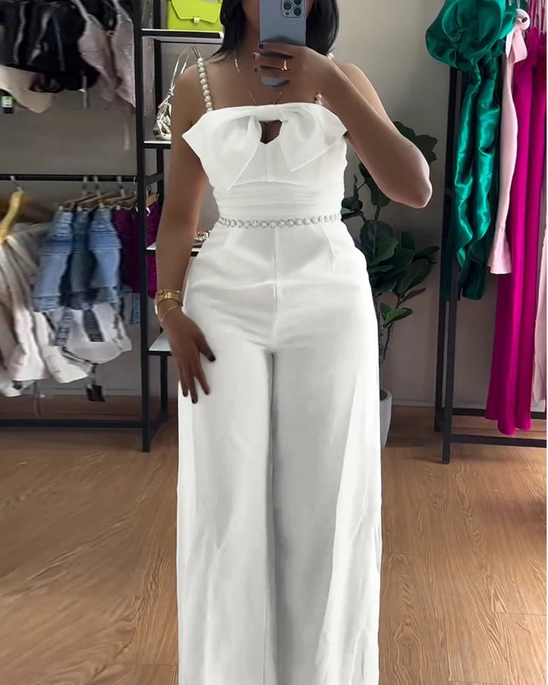 Strap Bowknot Jumpsuit Elegant Wide-Leg Overall