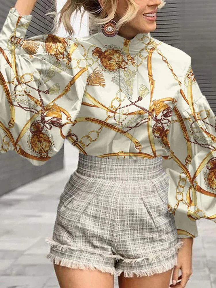 Blouses Tops Elegant Lantern Sleeve Chic