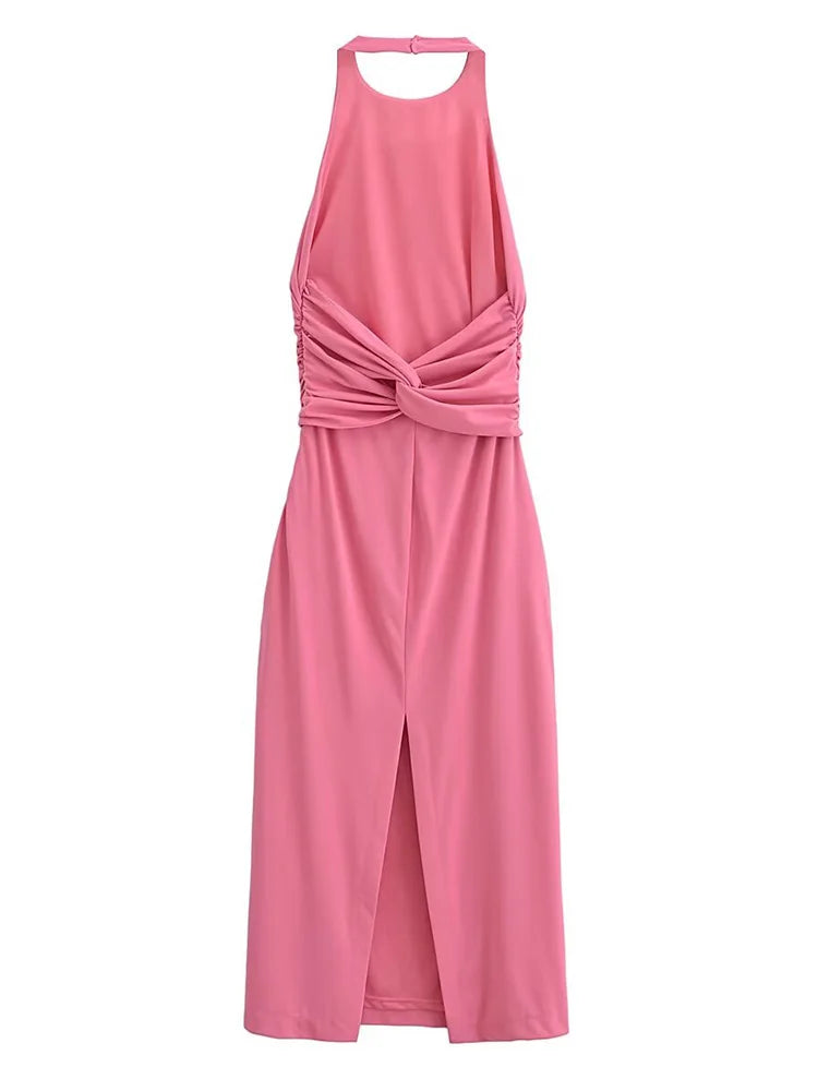 Elegant Back Knot Slit Hem Sexy Backless Dress