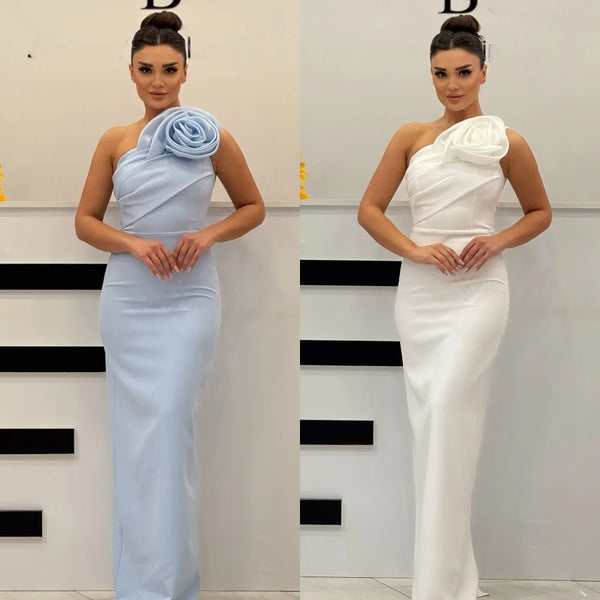 Exquisite Handmade Flower Pleat Straight One-shoulder Dress