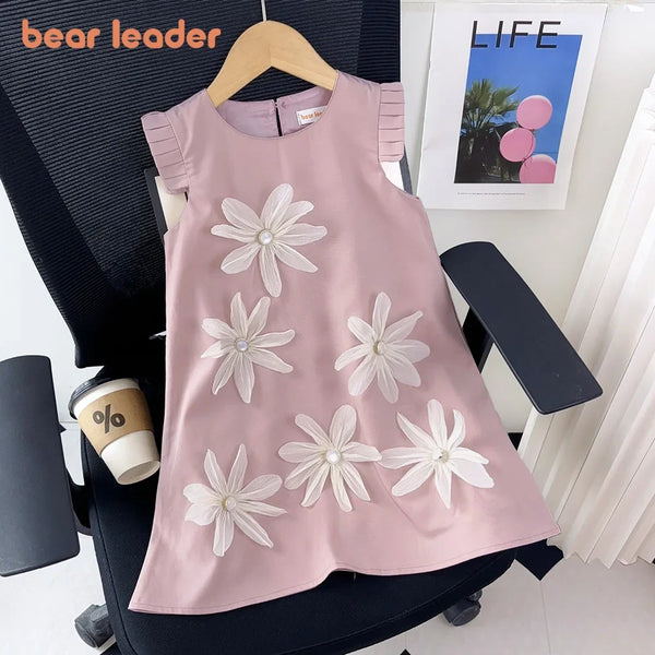 2-7 Year Old Girl Princess Beige Flower Tank Top Dress