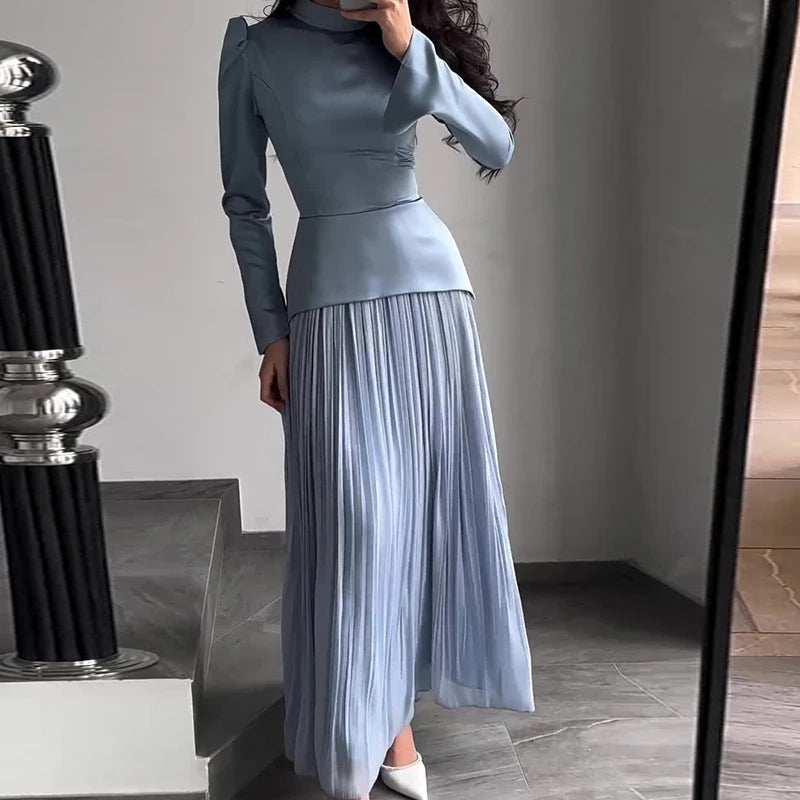 Elegant Crew Collar Long Sleeve Lace Up Dress
