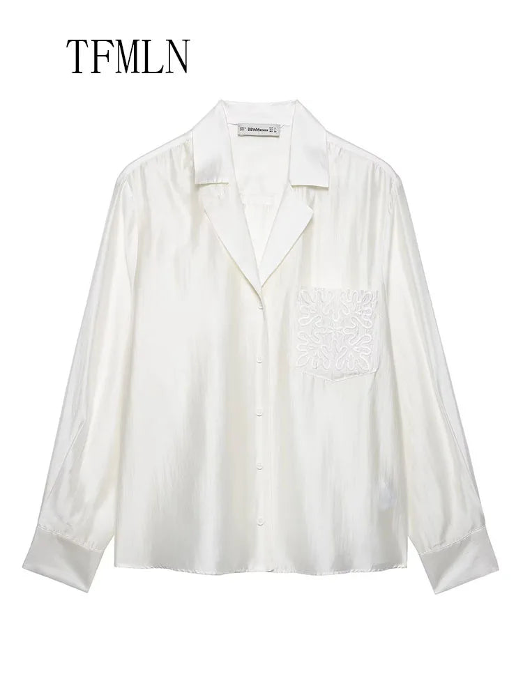 Embroidery Lapel Single Breasted Loose Causal High Long Sleeve Tops