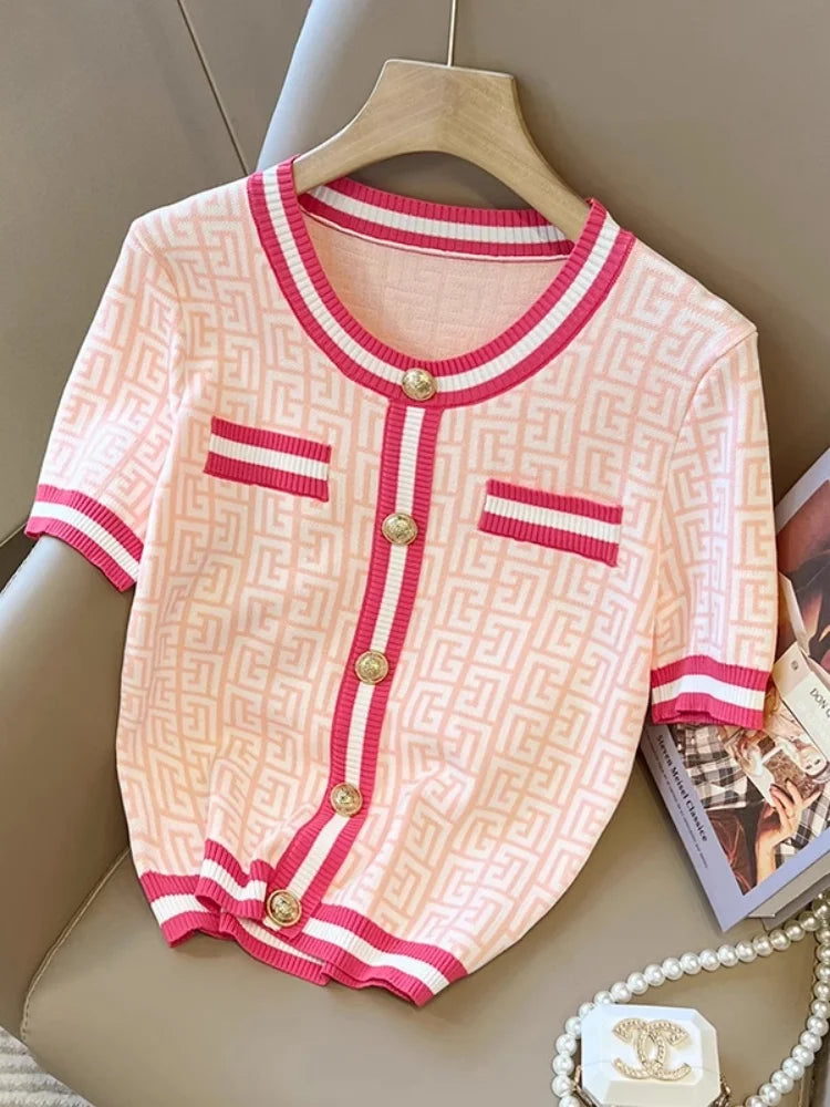 Classic Style Geometry Jacquard Sweater O-neck Shirts Knitted Elastic Slim Fit