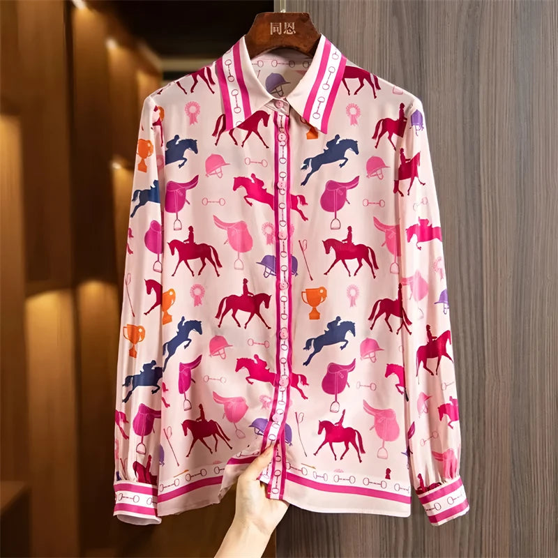 Vintage Shirt Autumn Long Sleeve Luxury Print Blouses