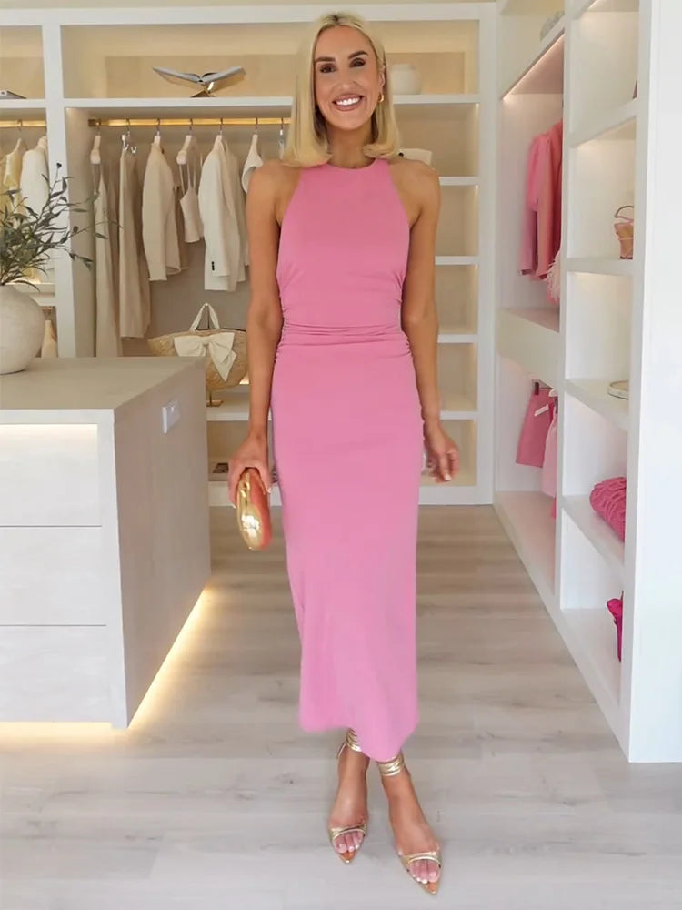 Elegant Back Knot Slit Hem Sexy Backless Dress