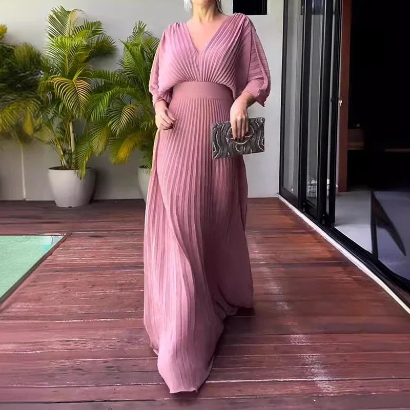 Elegant V-neck High Waist Evening Dress