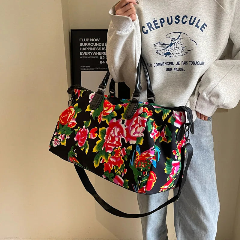 Big Flower Canvas Travel Bag