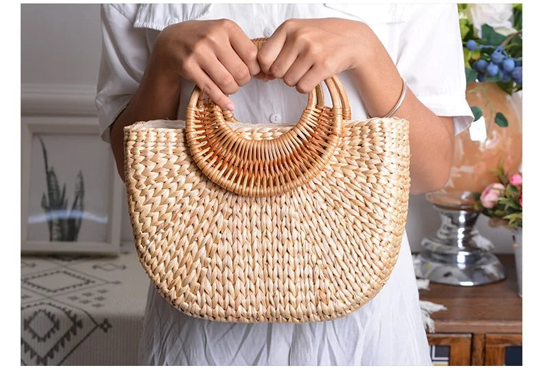 Khaki Rattan Handmade Straw Tote Bag