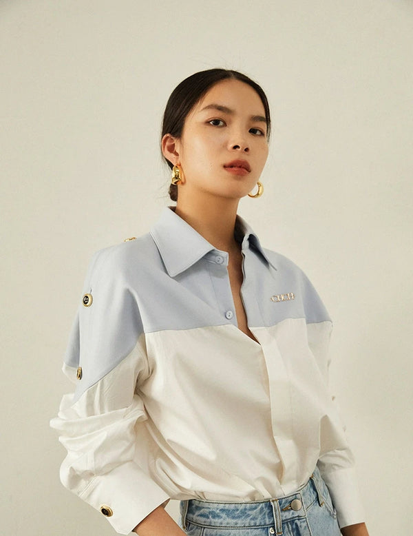 Splicing Color Contrasting Long Sleeve Business Shirt