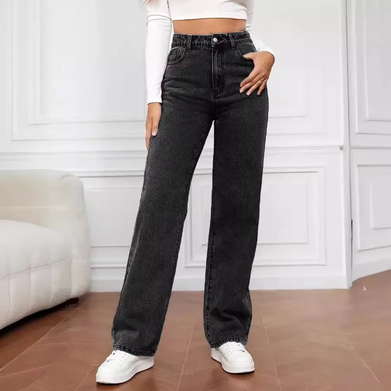 Straight Elegant Splice Button High Waist Trousers