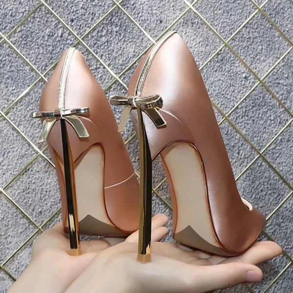 pointed shallow leather satin High Heels