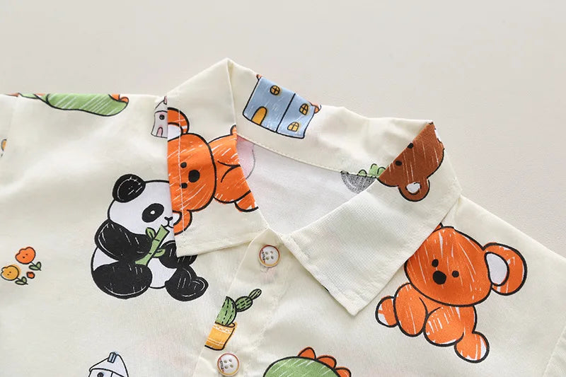 Toddler Boys Print Animal Short Sleeve Shirts + Shorts Suits