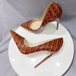 Tikicup Brown Crocodile Effect Pointy Toe High Heel