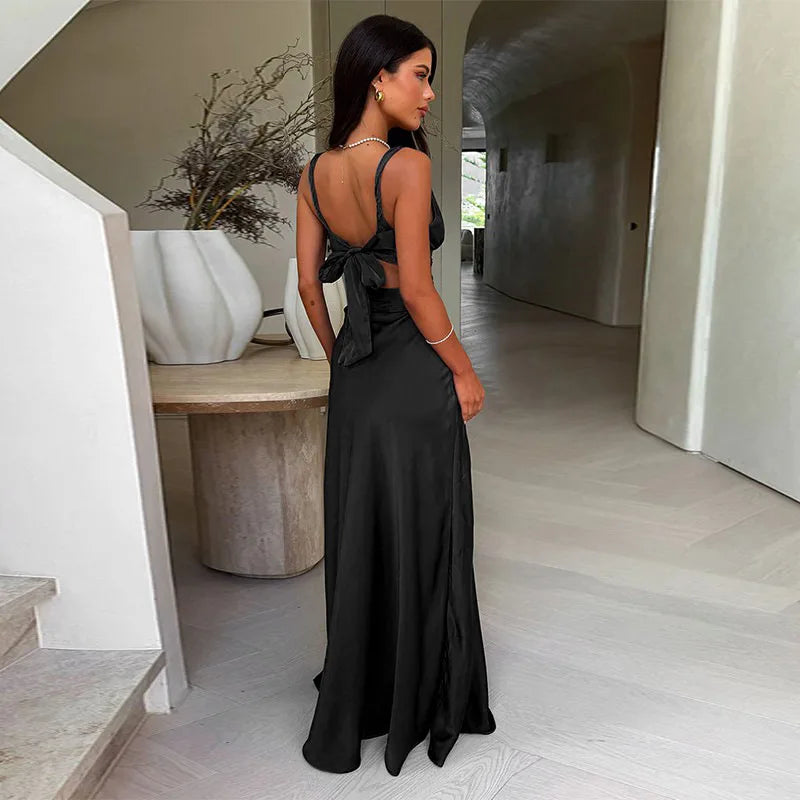 Deep V neck Hollow Sleeveless High Waist Dress
