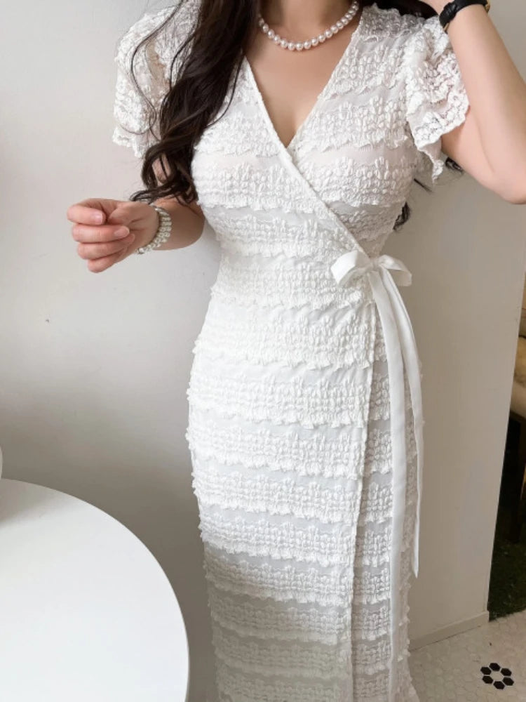 Elegant Bodycon V-neck Short Sleeve Long Dress