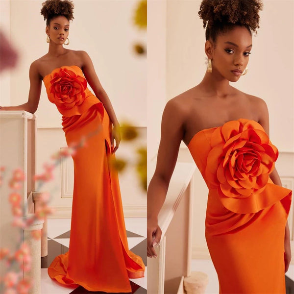 Strapless Sheath Celebrity  Flowers Fold Dress