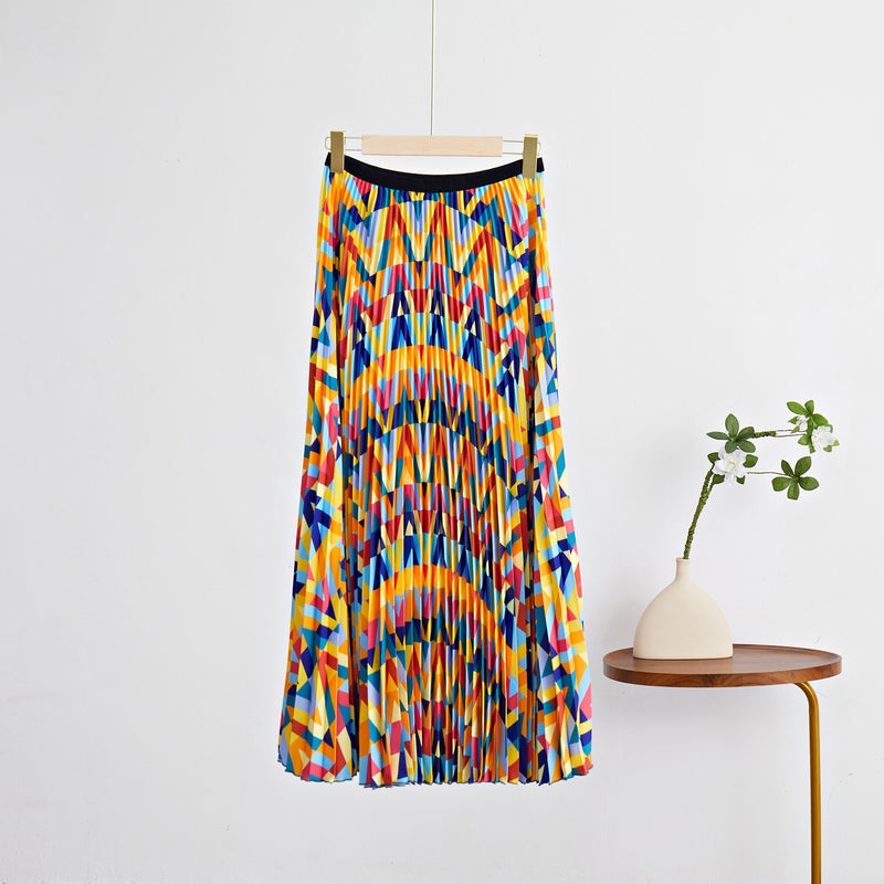 Pleated Style Long Pleated High Grade Pleated Half Skirt + Printed Top
