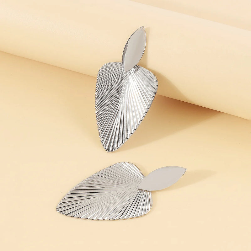 Advanced Metal Textured Leaf Pendant Big Earrings