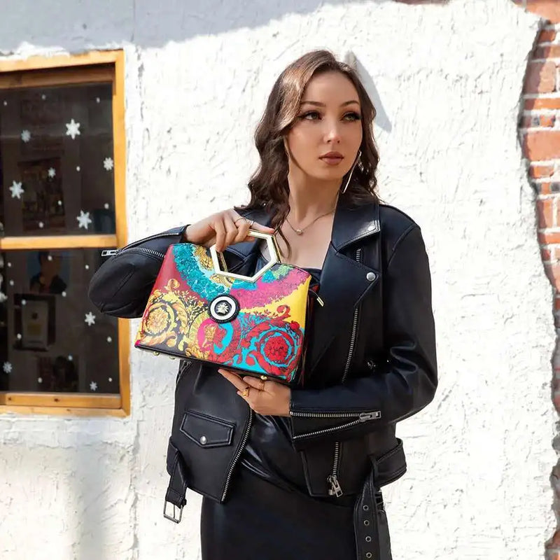 Elegant Printed Top Handle Bag