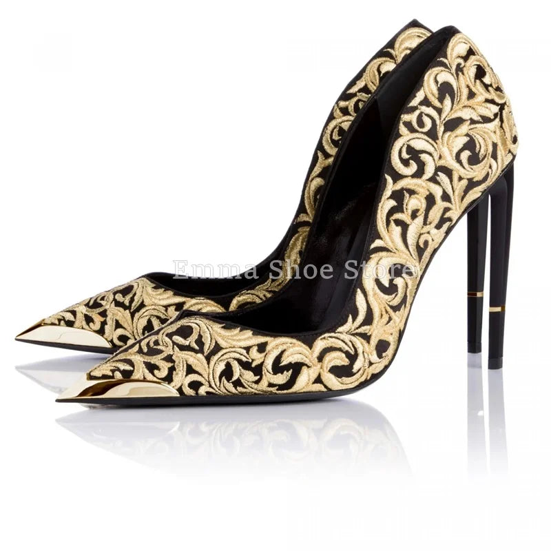 CAMINA Embroidery Pointed Toe High Heel