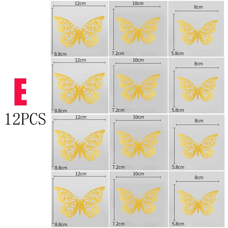 12Pcs Hollow Butterfly Creative Wall Sticker