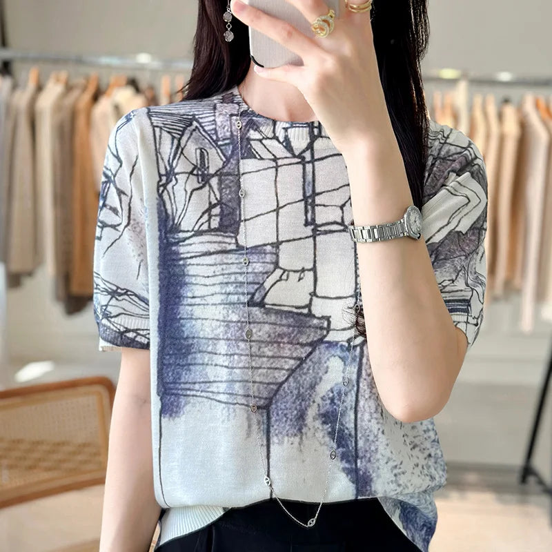Thin Knitted Short-Sleeved Mulberry Silk Ice Silk Shirt