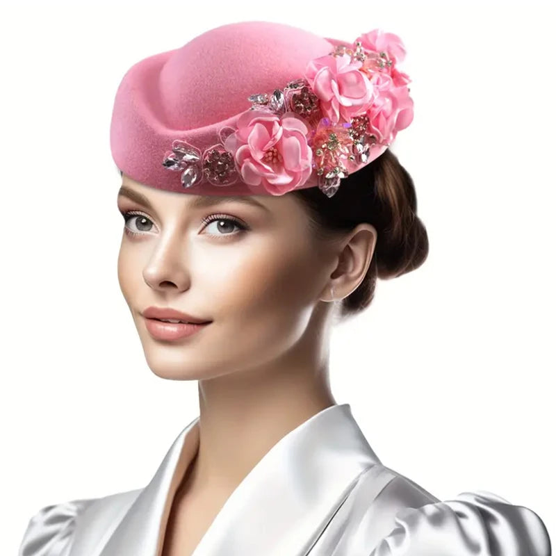 Church Fascinator With Flower Ladies Soft Beret Caps