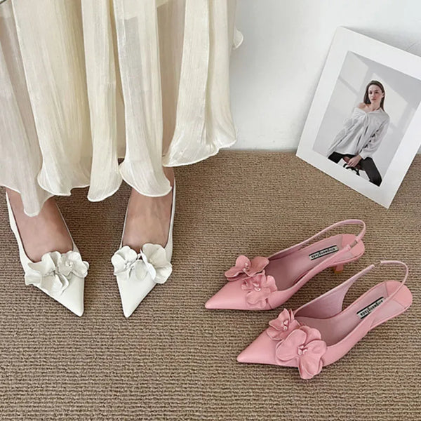 Heels Pointed Toe Slides Slingbacks Flower Shoes