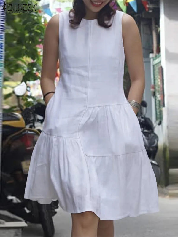 Summer Sleeveless Short Ruffled Hem Casual Dress