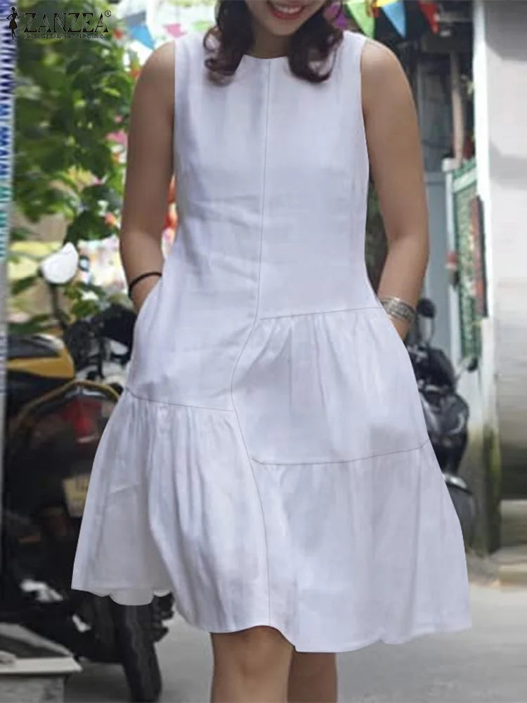 Summer Sleeveless Short Ruffled Hem Casual Dress
