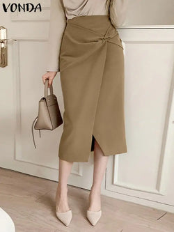 Elegant Office Lady A-Line Pleated Skirts