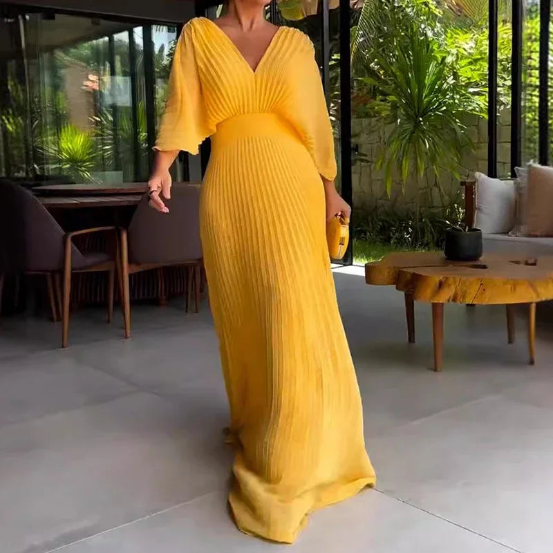 Elegant V-neck High Waist Evening Dress