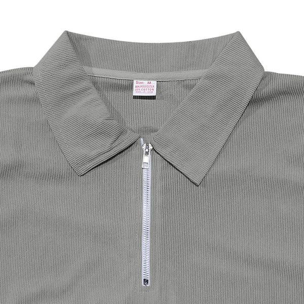Summer Men's solid color suit lapel short sleeve zipper trouser suit