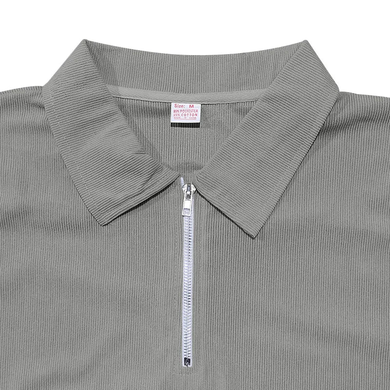 Summer Men's solid color suit lapel short sleeve zipper trouser suit