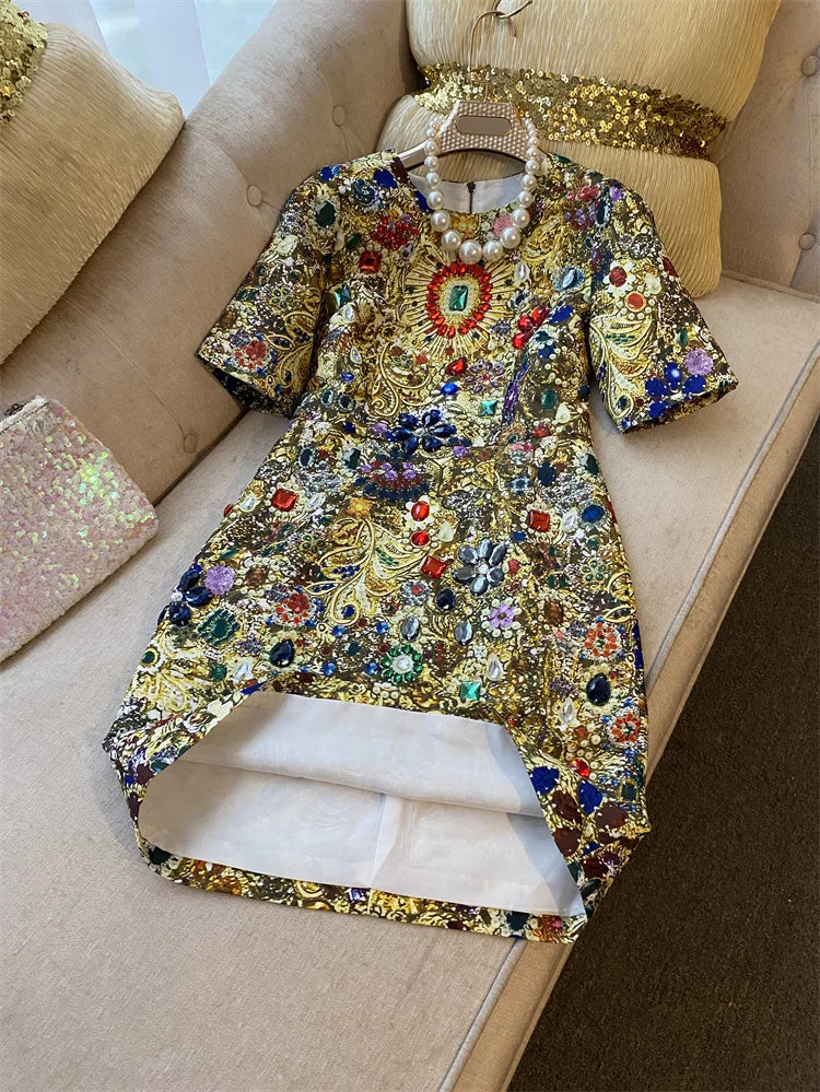 Retro Exquisite Rhinestone Beaded Luxury Dress