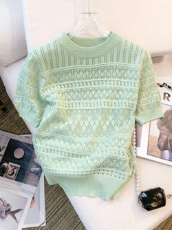 Summer Crew Neck Pullover Sweater Versatile Short Sleeve