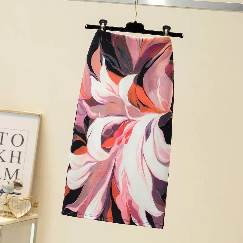 Vintage Flower Print Bodycon Pencil Skirt