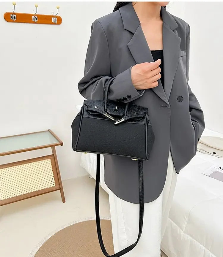Vintage Lock Zipper Shoulder Purse Lightweight Handbag‌