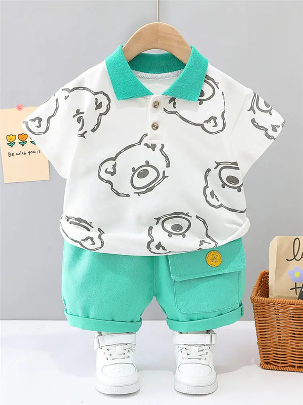 Boys Girls Cartoon Bear T Shirt Shorts 2Pcs/Set Tracksuits